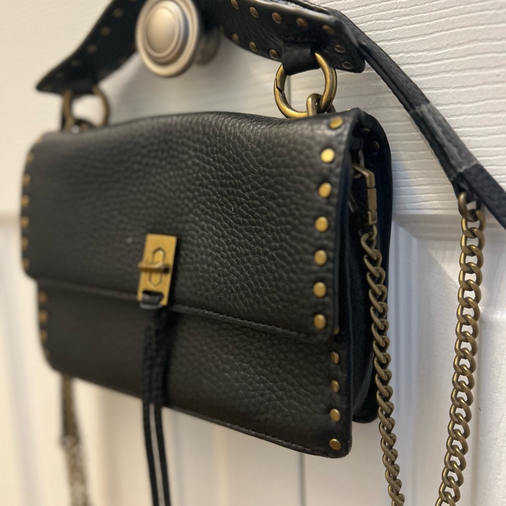 Chic Black Leather Crossbody Bag with Gold Accents
